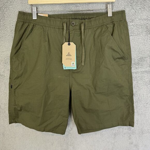 S Prana Shorts Men XL Green Double Peak E-Waist Organic Drawstring NEW - Picture 1 of 7
